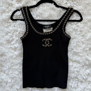 Vintage CHANEL Wool Logo Tank Top - Chain Strap Detail - S/4